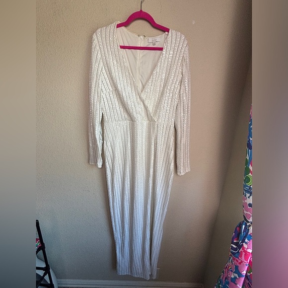 Lulus White Sequin Love Lasts Forever Sequin Wrap Style Maxi Dress XL - Picture 2 of 12